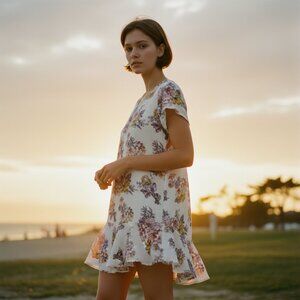 ALTAR'D STATE Women's Cay Mini Dress Floral Ruffle‎ Hem w/Pockets | Size L